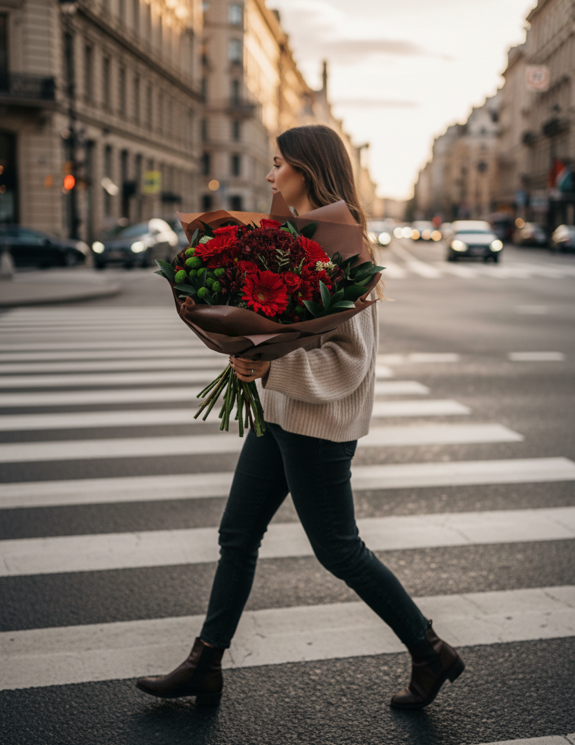 Bouqet rojo con modelo